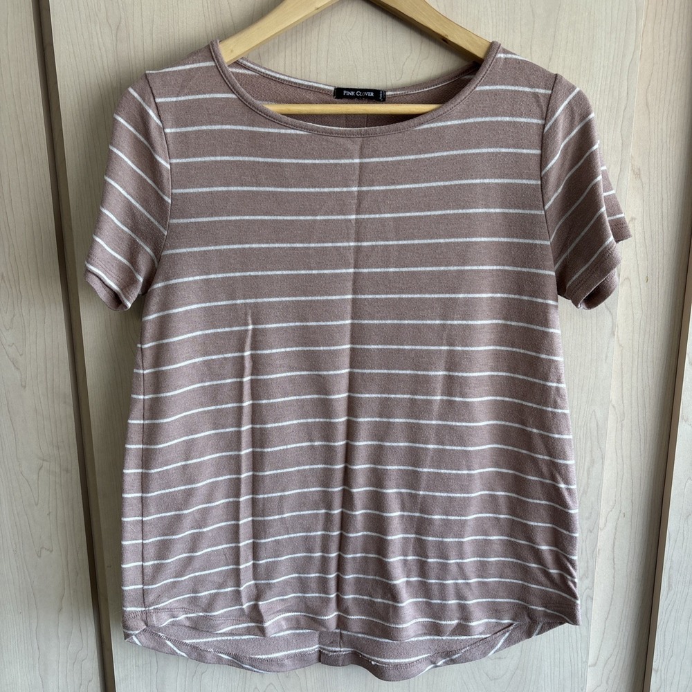 Pink Clover Womens Daisy‎ Button Back Beige White Striped Top Small Sm